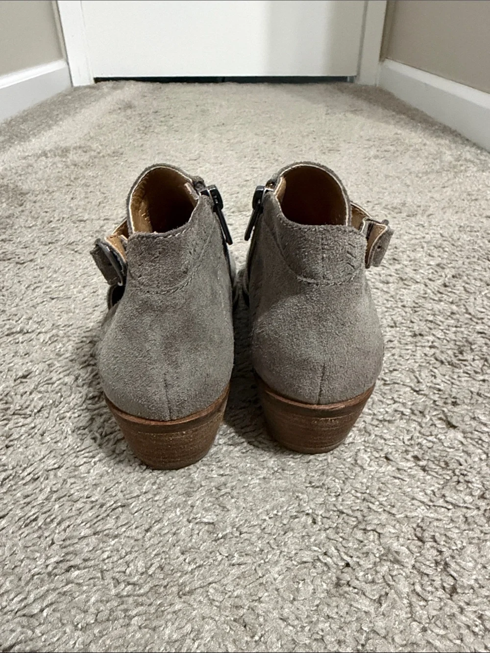 Lucky Brand Gray Suede Cutout Ankle Booties